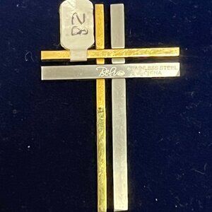 NWT Stainless Steel Silver Gold Large Cross Religious Jewelry Retro Vintage